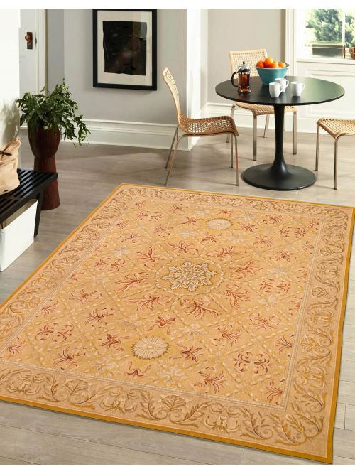 Chinese Dynasty 7'7" x 9'6" Flat-Weave Wool Tapestry Kilim 