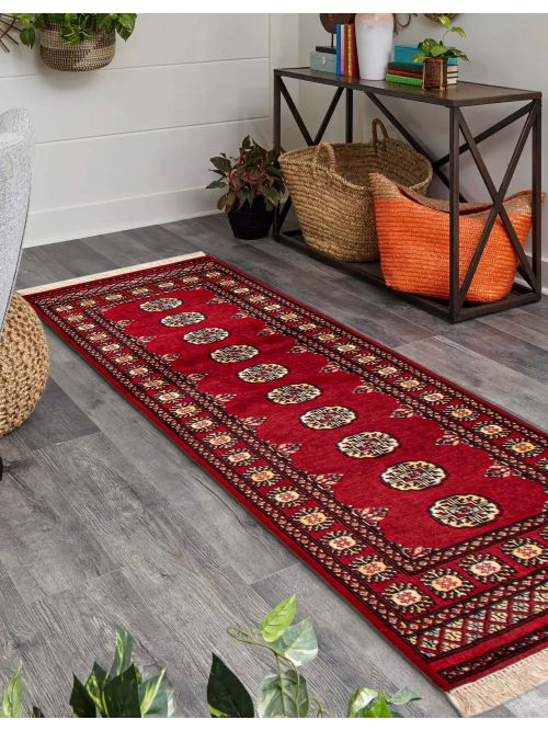Pakistani Finest Peshawar Bokhara 2'7" x 6'8" Hand-knotted Wool Rug 