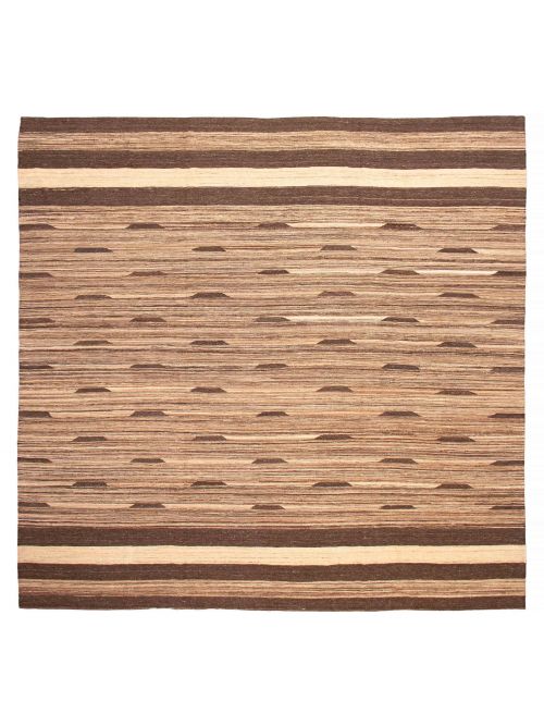 Turkish Boho 13'4" x 12'10" Flat-Weave Wool Kilim 