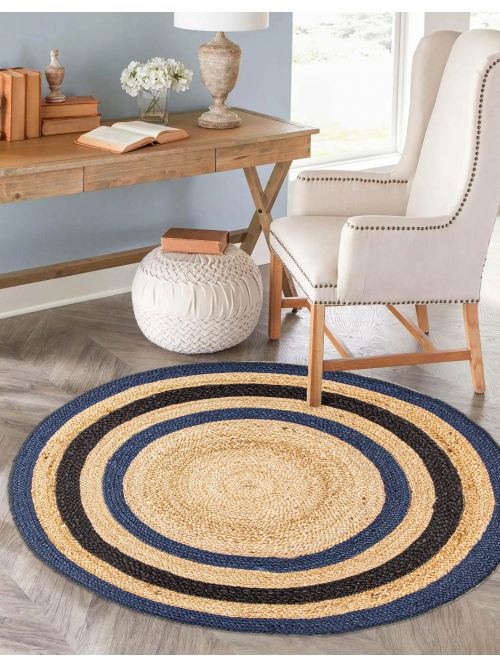 Indian Palas Denizli 3'4" x 3'4" Braided Weave Jute Rug 
