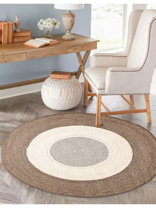 Indian Palas Denizli 3'11" x 3'11" Braided Weave Jute Rug 