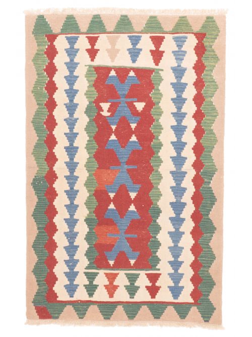Turkish Bold and Colorful 3'10" x 6'0" Flat-Weave Wool Kilim 