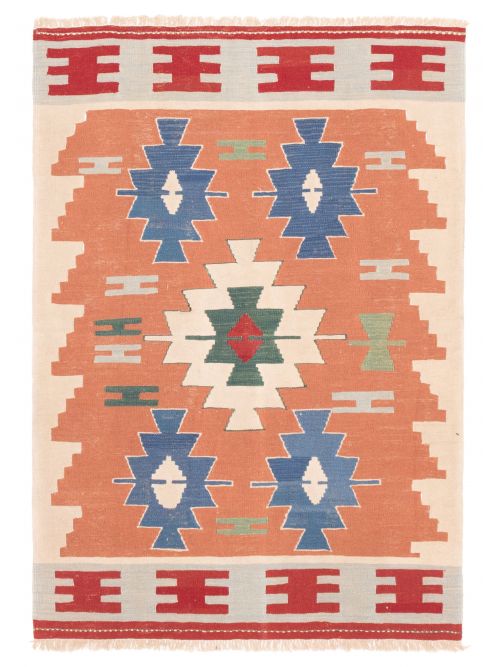 Turkish Bold and Colorful 3'10" x 5'7" Flat-Weave Wool Kilim 