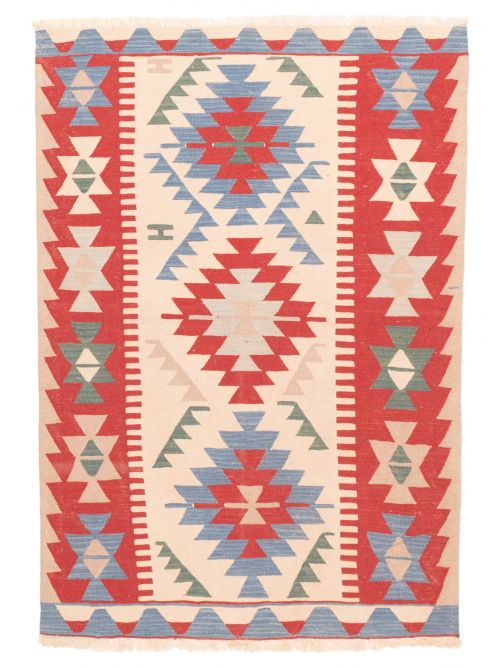 Turkish Bold and Colorful 3'10" x 5'10" Flat-Weave Wool Kilim 