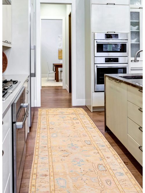 Indian Modern Oushak 3'2" x 20'0" Hand-knotted Wool Runner Rug 