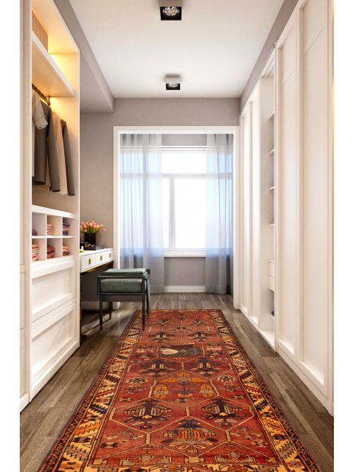 Persian Style 4'9" x 14'7" Hand-knotted Wool Runner Rug 