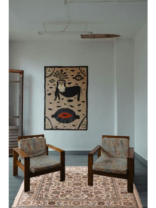 Indian Nain 5'8" x 5'11" Hand-knotted Silk & Wool Rug 