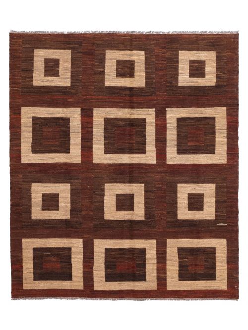 Pakistani Lahor Finest 6'1" x 7'1" Flat-Weave Wool Tapestry Kilim 