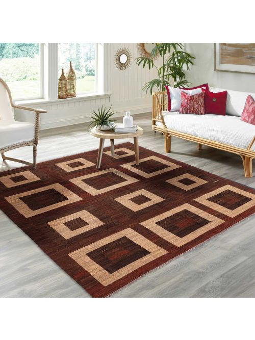 Pakistani Lahor Finest 6'1" x 7'1" Flat-Weave Wool Tapestry Kilim 