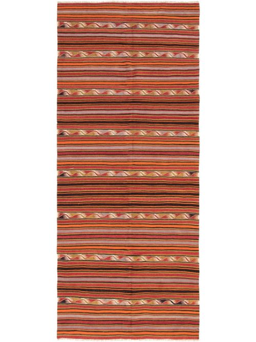 Turkish Boho 4'10" x 11'7" Flat-Weave Wool Kilim 