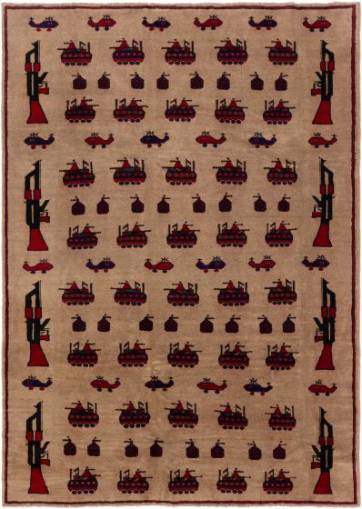 Afghan Rare War 6'9" x 9'5" Hand-knotted Wool Rug 