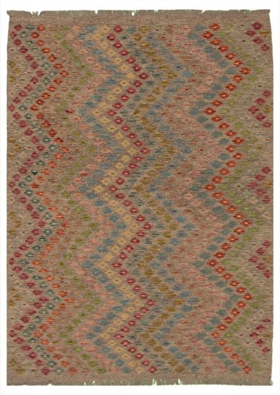 Turkish Bold and Colorful 5'10" x 8'1" Flat-Weave Wool Kilim 