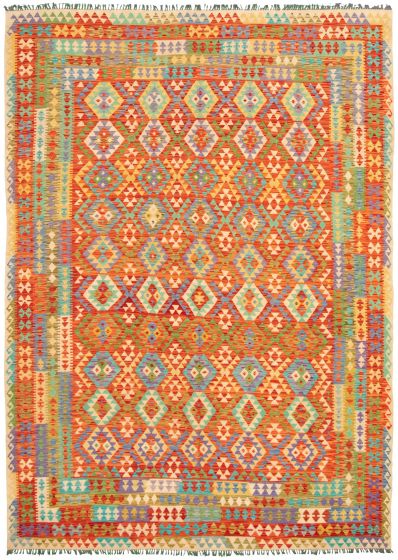 Turkish Bold and Colorful 8'6" x 11'8" Flat-Weave Wool Kilim 