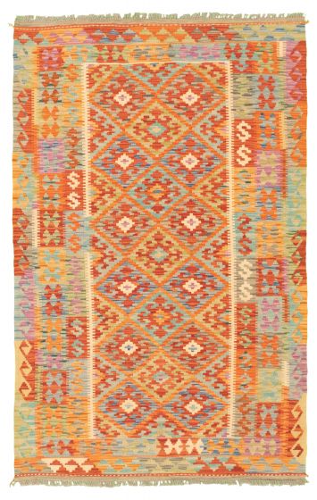 Turkish Bold and Colorful 4'1" x 6'5" Flat-Weave Wool Kilim 