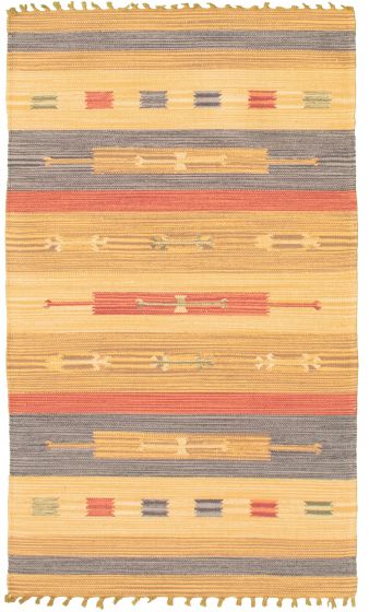 Turkish Bold and Colorful 3'0" x 5'0" Flat-Weave Wool Kilim 