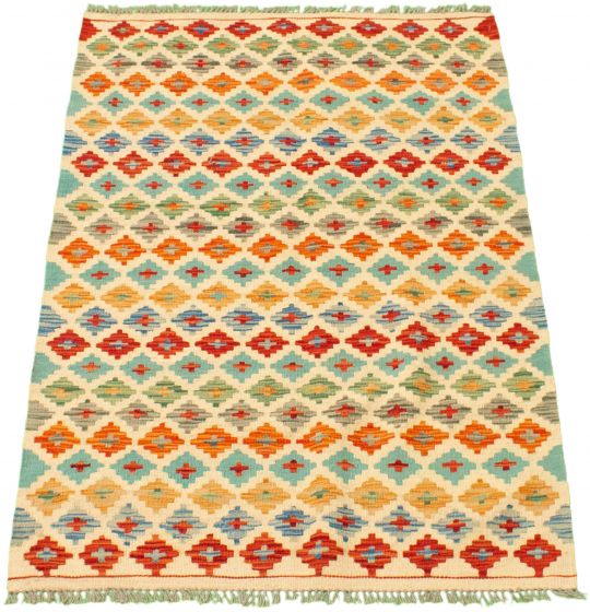 Turkish Bold and Colorful 3'4" x 5'0" Flat-Weave Wool Kilim 