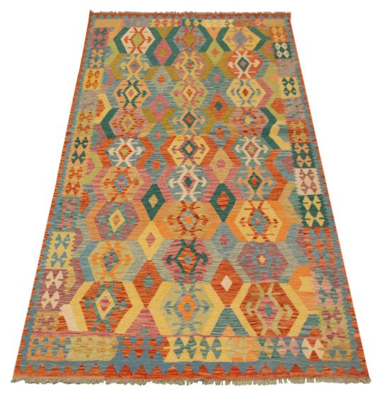 Turkish Bold and Colorful 6'7" x 9'7" Flat-Weave Wool Kilim 