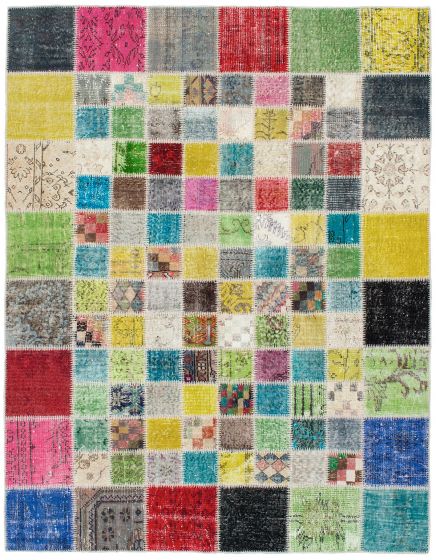 Turkish Color Transition Patchwork 5'10" x 7'7" Hand-knotted Wool Rug 