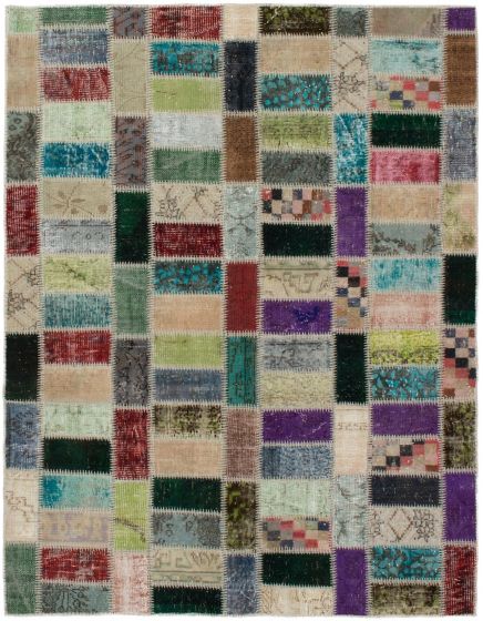 Tapis vif et coloré patchwork 5'7" x 7'4" en laine