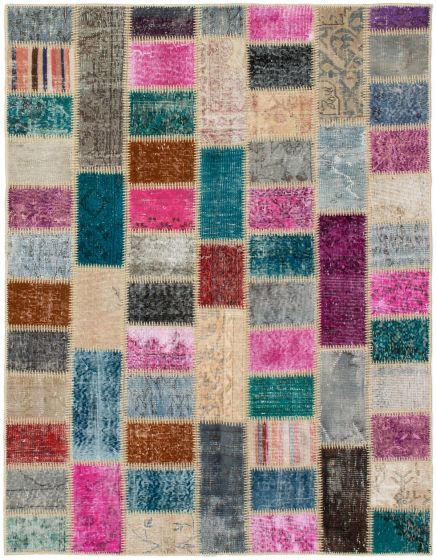 Turkish Color Transition Patchwork 5'2" x 6'8" Hand-knotted Wool Rug 