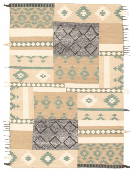 Turkish Ankara FW 5'4" x 7'10" Flat-Weave Viscose, Wool Kilim 