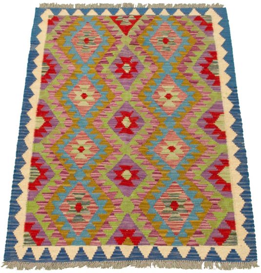 Turkish Bold and Colorful 3'4" x 4'10" Flat-Weave Wool Kilim 
