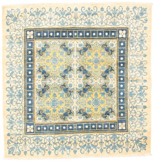 Pakistani Lahore Finest Collection 6'0" x 6'1" Hand-knotted Wool Cream Rug