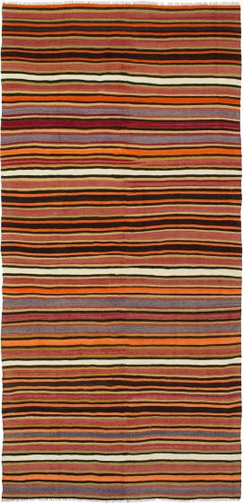 Turkish Boho 4'7" x 9'6" Flat-Weave Wool Kilim 