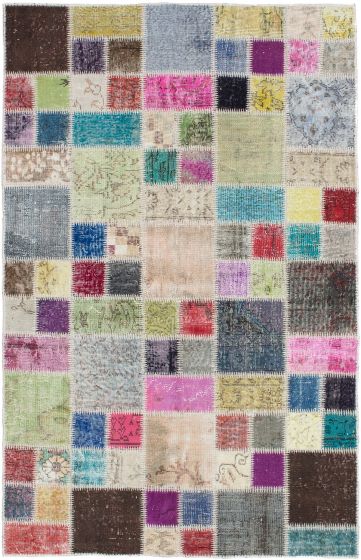 Turkish Color Transition Patchwork 4'7" x 7'3" Hand-knotted Wool Rug 
