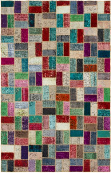 Turkish Color Transition Patchwork 6'8" x 10'6" Hand-knotted Wool Rug 