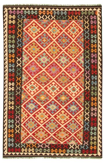 Turkish Bold and Colorful 5'5" x 8'3" Flat-Weave Wool Kilim 