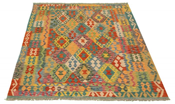Turkish Bold and Colorful 6'0" x 8'3" Flat-Weave Wool Kilim 