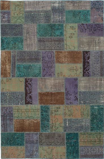 Turkish Color Transition Patchwork 6'7" x 10'0" Hand-knotted Wool Rug 