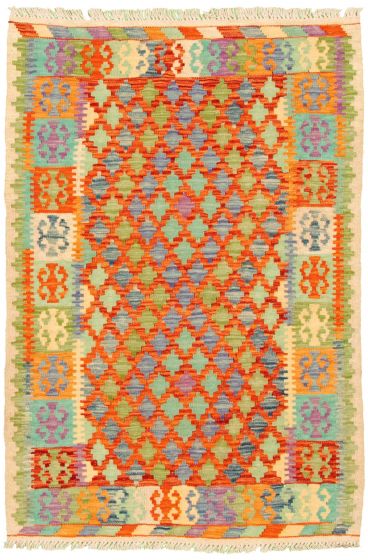 Turkish Bold and Colorful 3'4" x 4'11" Flat-Weave Wool Kilim 