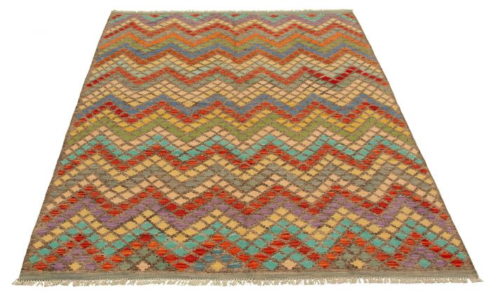 Turkish Bold and Colorful 6'7" x 9'5" Flat-Weave Wool Kilim 