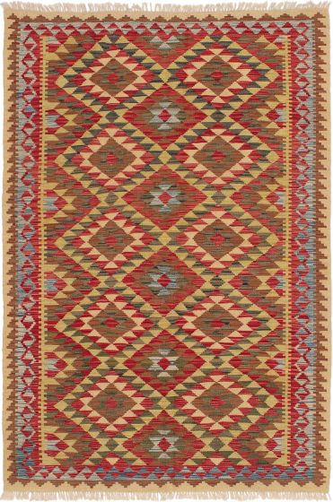 Turkish Kashkoli 5'4" x 7'11" Flat-weave Wool Red Kilim