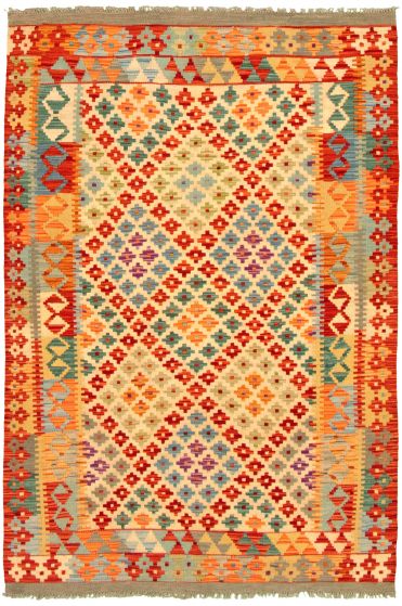 Kilim vif et coloré 4'5" x 6'6" en laine