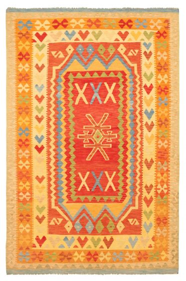 Turkish Bold and Colorful 6'6" x 10'0" Flat-Weave Wool Kilim 