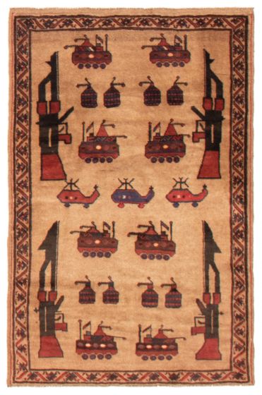 Afghan Rare War 3'1" x 4'9" Hand-knotted Wool Rug 