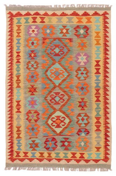 Turkish Bold and Colorful 4'9" x 4'9" Flat-Weave Wool Kilim 