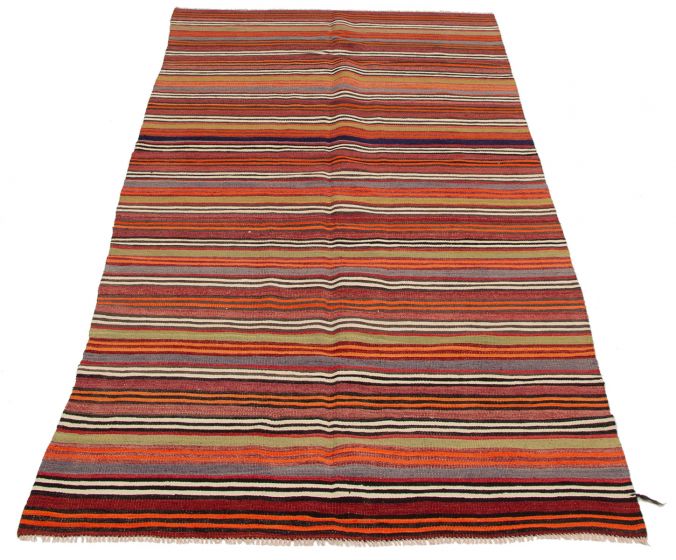 Turkish Boho 4'8" x 11'1" Flat-Weave Wool Kilim 