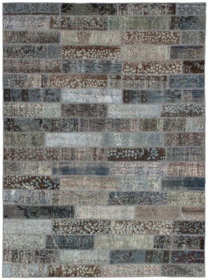 Turkish Color Transition Patchwork 5'7" x 7'7" Hand-knotted Wool Rug 