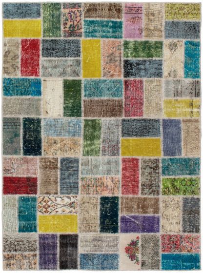 Turkish Color Transition Patchwork 4'9" x 6'7" Hand-knotted Wool Rug 