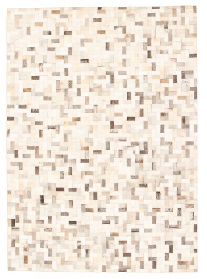 Argentina Cowhide Patchwork 4'9" x 6'8" Handmade Leather Rug 