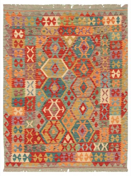 Turkish Bold and Colorful 5'1" x 6'7" Flat-Weave Wool Kilim 