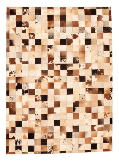Argentina Cowhide Patchwork 5'7" x 7'9" Handmade Leather Rug 