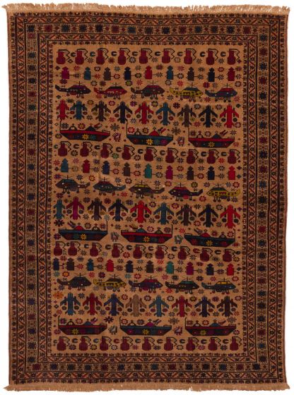 Afghan Rare War 6'4" x 8'9" Hand-knotted Wool Rug 