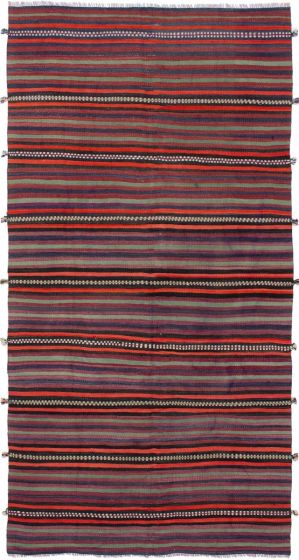 Turkish Boho 4'11" x 9'10" Flat-Weave Wool Kilim 