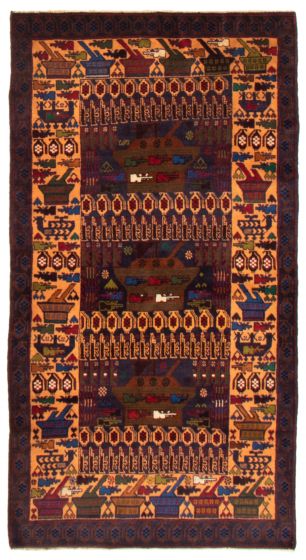 Afghan Rare War 3'8" x 6'10" Hand-knotted Wool Rug 