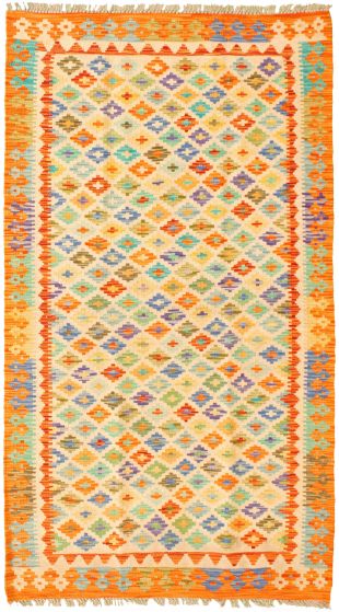 Turkish Bold and Colorful 3'5" x 6'4" Flat-Weave Wool Kilim 
